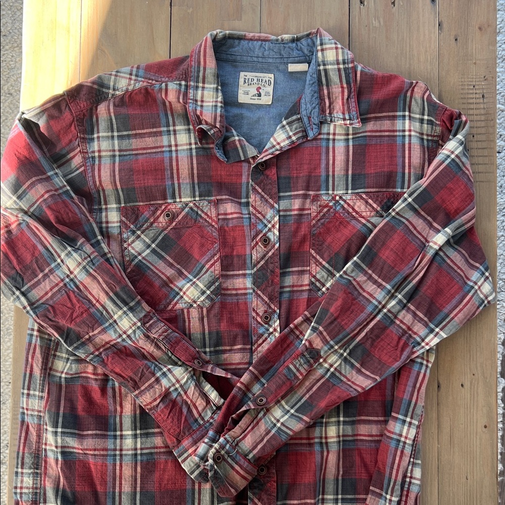 RedHead Men's Casual Red and Blue Plaid Shirt, Size XL